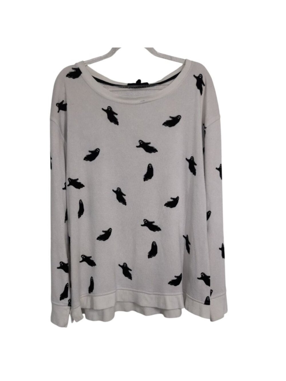 Jane & Delancey Ghost Sweatshirt Womens Size Large White Halloween Knit Casual